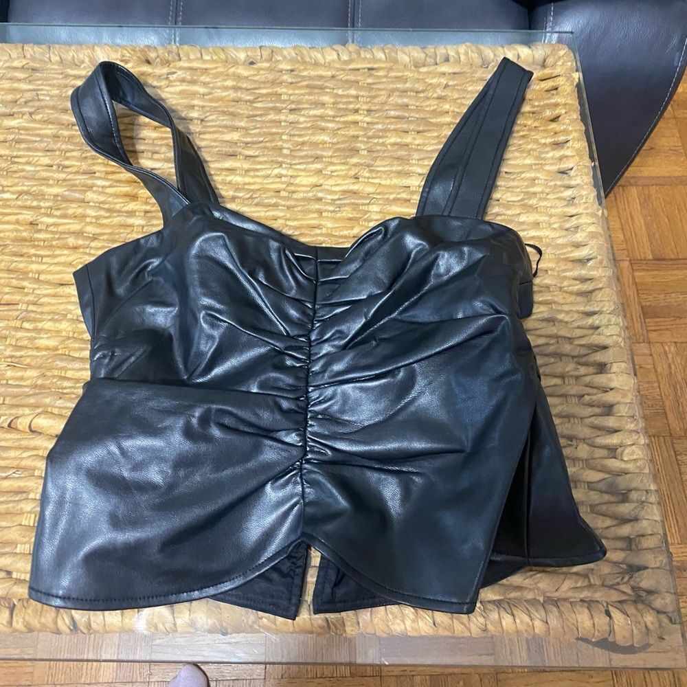 A.L.C Leather Black Top Lauryn II Top - Picture 7 of 9